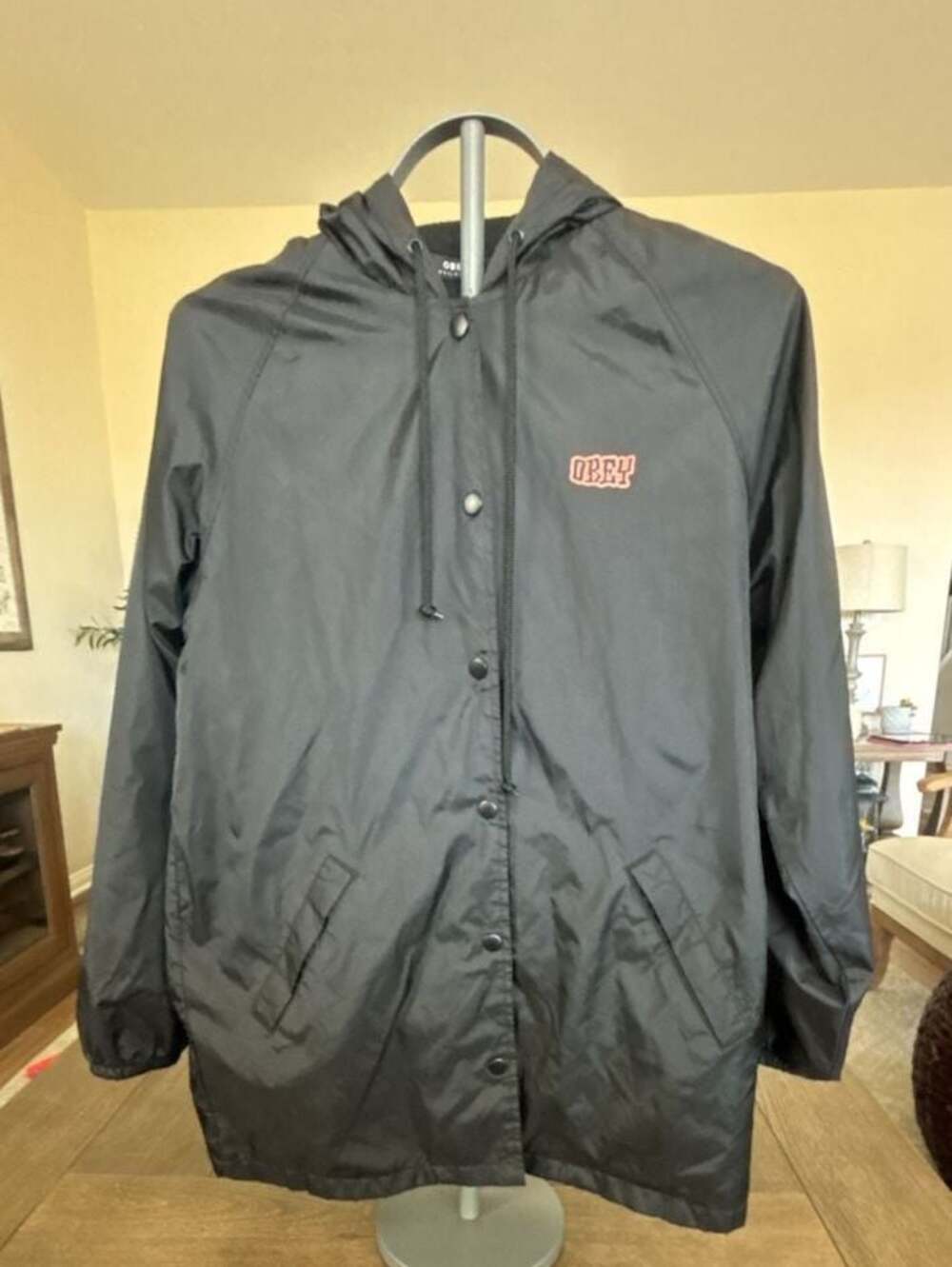 Obey Worldwide Andre The Giant Three Eyes Graphic Hooded Coach Jacket